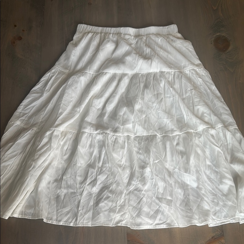 Elegant White Tiered boHo skirt . Midi length.